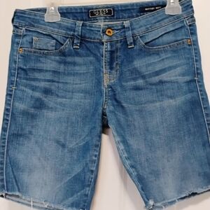 Guess Light Blue Denim Bermuda Shorts with Brass Button